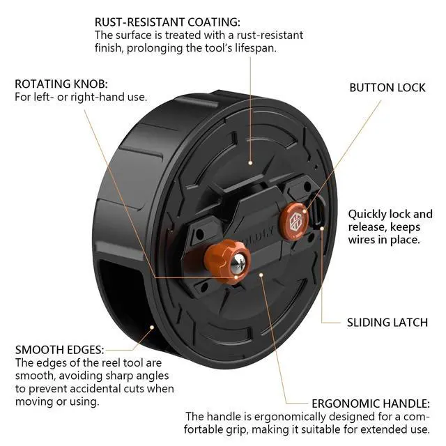Alt view image 3 of 7 - Aluminum Tie Wire Reel for 12-18 Gauge Wire, Quick Lock | Dual-Sided Rewind Knob for Left- or Right-Handed Use; Smooth Wire Pullout and Retrieval for Jobsite Tying