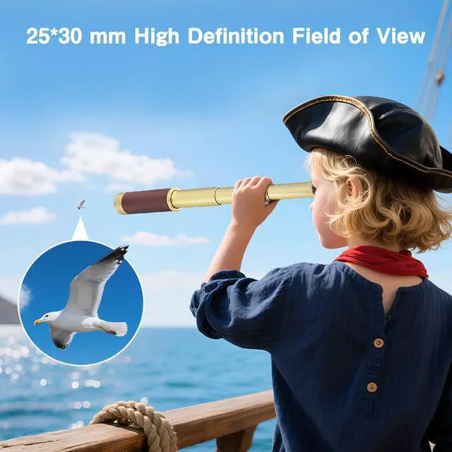 Alt view image 5 of 7 - Retro Pirate Telescope Zoomable 25x30 Spyglass Portable Collapsible Handheld Telescope Vintage Monocular for Kids & Survival Gear Compass Pocket Military Compass for Camping Boating