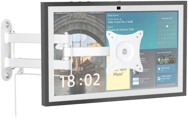 Main image of Wall Mount Compatible with Echo Show 15/21, Extends 17" from Wall | 360° Rotation for Landscape or Portrait, Tilts Up and Down, Swivels Side to Side, Stable Articulating Arm, White