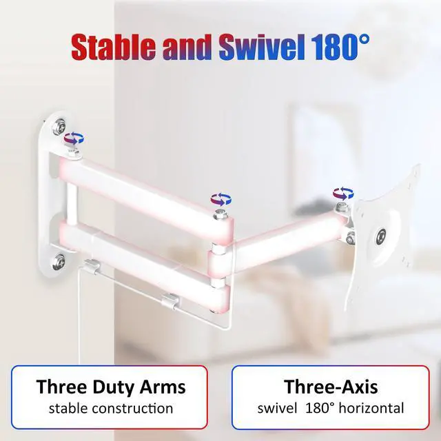 Alt view image 4 of 7 - Wall Mount Compatible with Echo Show 15/21, Extends 17" from Wall | 360° Rotation for Landscape or Portrait, Tilts Up and Down, Swivels Side to Side, Stable Articulating Arm, White