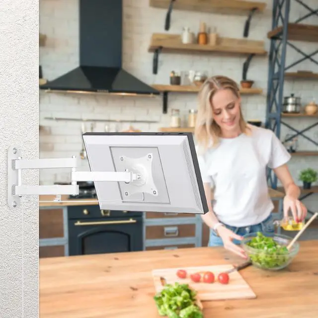 Alt view image 7 of 7 - Wall Mount Compatible with Echo Show 15/21, Extends 17" from Wall | 360° Rotation for Landscape or Portrait, Tilts Up and Down, Swivels Side to Side, Stable Articulating Arm, White