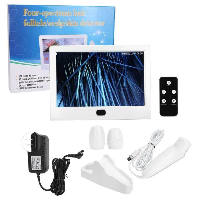 Alt view image 2 of 7 - Scalp Detector, 13inch 50X/200X Lens MultiFunctional Rechargeable Digital Hair Skin Analyzer Microscope Magnifier High Sensitivity Hair Follicle Skin Analyser Tester Machine with 3 Light Modes(US)