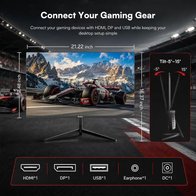 Alt view image 5 of 7 - 24 Inch 180Hz Gaming Monitor, FHD(1920 x1080) | VA Panel with HDR10, FreeSync, 98% sRGB, HDMI and DisplayPort, VESA Wall Mountable for PC, Laptop