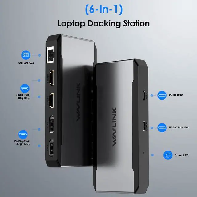 Alt view image 2 of 7 - USB C Docking Station Dual HDMI, 4 Monitor Docking Station with Dual DP, Dual HDMI, 100W PD in, 5G Ethernet Port for Dell/HP/Lenovo etc, Windows Systerm Computer Only - Host USB3.2 Required