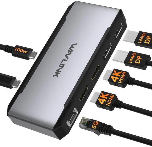 Main image of USB C Docking Station Dual HDMI, 4 Monitor Docking Station with Dual DP, Dual HDMI, 100W PD in, 5G Ethernet Port for Dell/HP/Lenovo etc, Windows Systerm Computer Only - Host USB3.2 Required