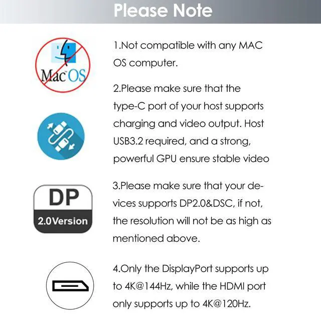 Alt view image 7 of 7 - USB C Docking Station Dual HDMI, 4 Monitor Docking Station with Dual DP, Dual HDMI, 100W PD in, 5G Ethernet Port for Dell/HP/Lenovo etc, Windows Systerm Computer Only - Host USB3.2 Required