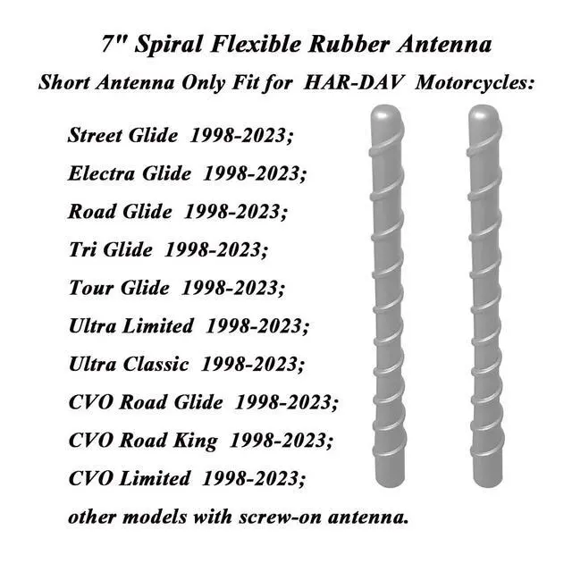 Alt view image 3 of 7 - Short Antenna for Harley Davidson Touring | Street Glide | Electra Glide | Road Glide | Tri Glide | Ultra Limited/Classic, 1998-2026 | Designed for Optimized Radio Reception, 7 Inches Spiral Antenna