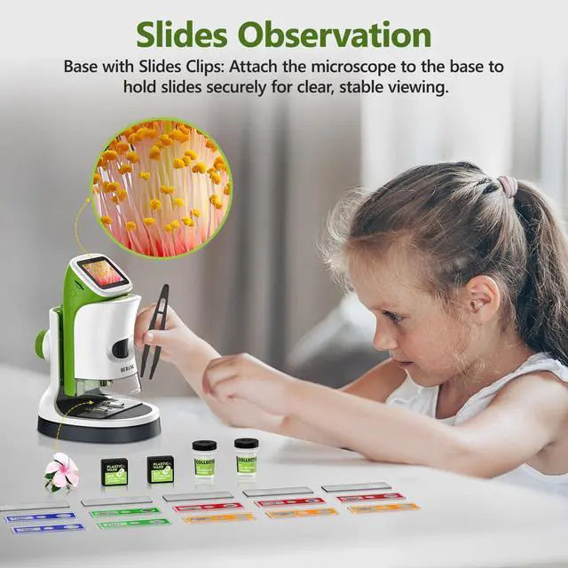 Alt view image 2 of 7 - Kids Handheld Digital Microscope with Screen: STEM Science Kit Gift Toys | for Boys Girls Ages 4-12, Detachable Stand, 1000X Magnification, 4K Display, 32GB SD Card Included for Photos and Videos