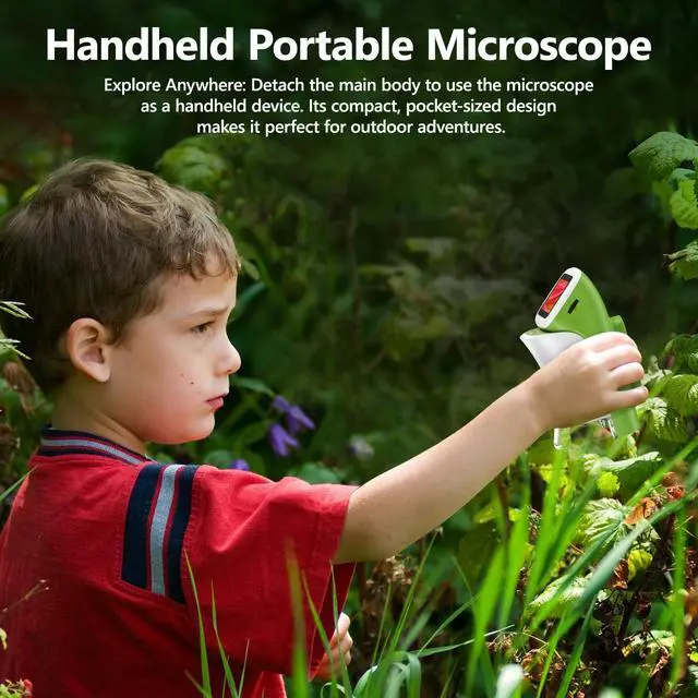 Alt view image 4 of 7 - Kids Handheld Digital Microscope with Screen: STEM Science Kit Gift Toys | for Boys Girls Ages 4-12, Detachable Stand, 1000X Magnification, 4K Display, 32GB SD Card Included for Photos and Videos