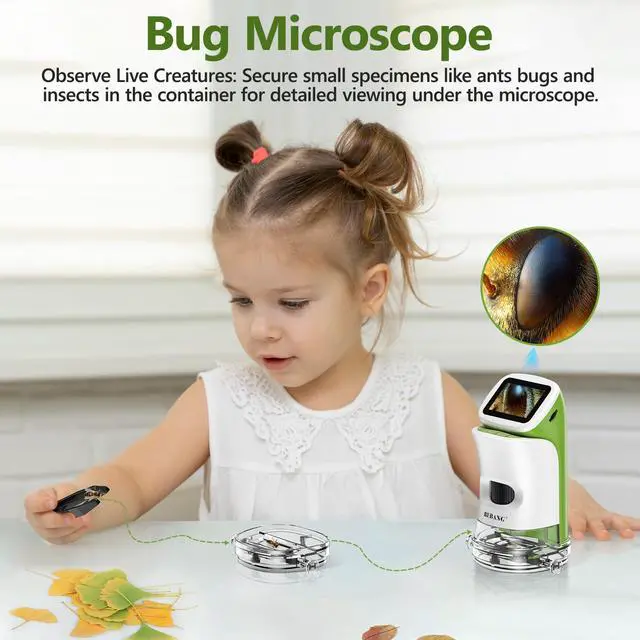 Alt view image 3 of 7 - Kids Handheld Digital Microscope with Screen: STEM Science Kit Gift Toys | for Boys Girls Ages 4-12, Detachable Stand, 1000X Magnification, 4K Display, 32GB SD Card Included for Photos and Videos