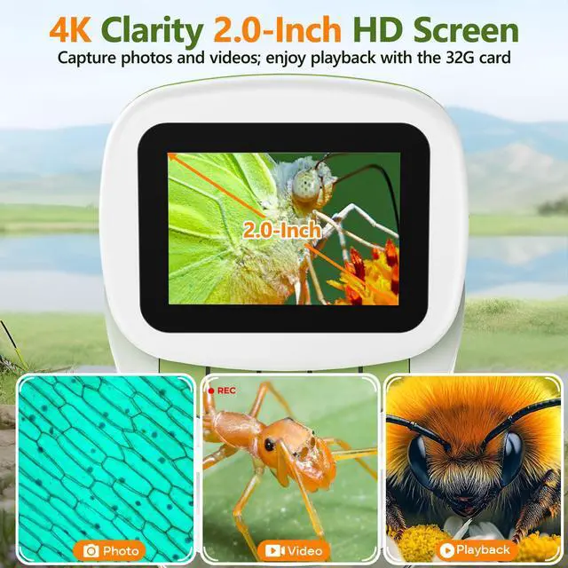 Alt view image 5 of 7 - Kids Handheld Digital Microscope with Screen: STEM Science Kit Gift Toys | for Boys Girls Ages 4-12, Detachable Stand, 1000X Magnification, 4K Display, 32GB SD Card Included for Photos and Videos