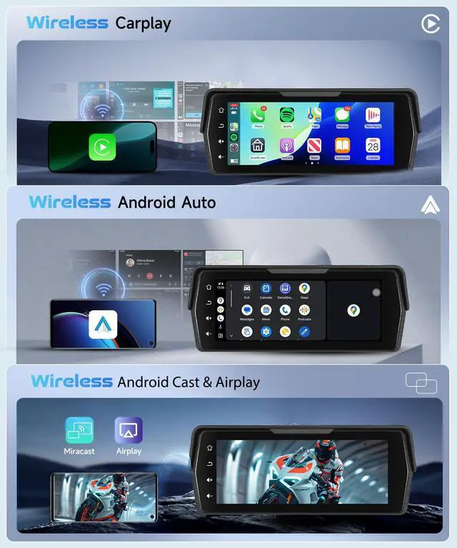 Alt view image 2 of 6 - 6.86 Inch Motorcycle Carplay GPS Navigation System, Android Auto Portable CarPlay Screen for Motorcycle, Dual Camera Video Recording, Dual Bluetooth Car Play Moto, Si-ri, Goo-gle Assistant, EQ