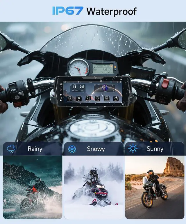 Alt view image 4 of 6 - 6.86 Inch Motorcycle Carplay GPS Navigation System, Android Auto Portable CarPlay Screen for Motorcycle, Dual Camera Video Recording, Dual Bluetooth Car Play Moto, Si-ri, Goo-gle Assistant, EQ