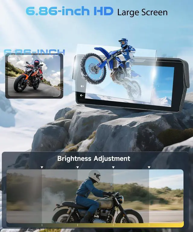 Alt view image 5 of 6 - 6.86 Inch Motorcycle Carplay GPS Navigation System, Android Auto Portable CarPlay Screen for Motorcycle, Dual Camera Video Recording, Dual Bluetooth Car Play Moto, Si-ri, Goo-gle Assistant, EQ