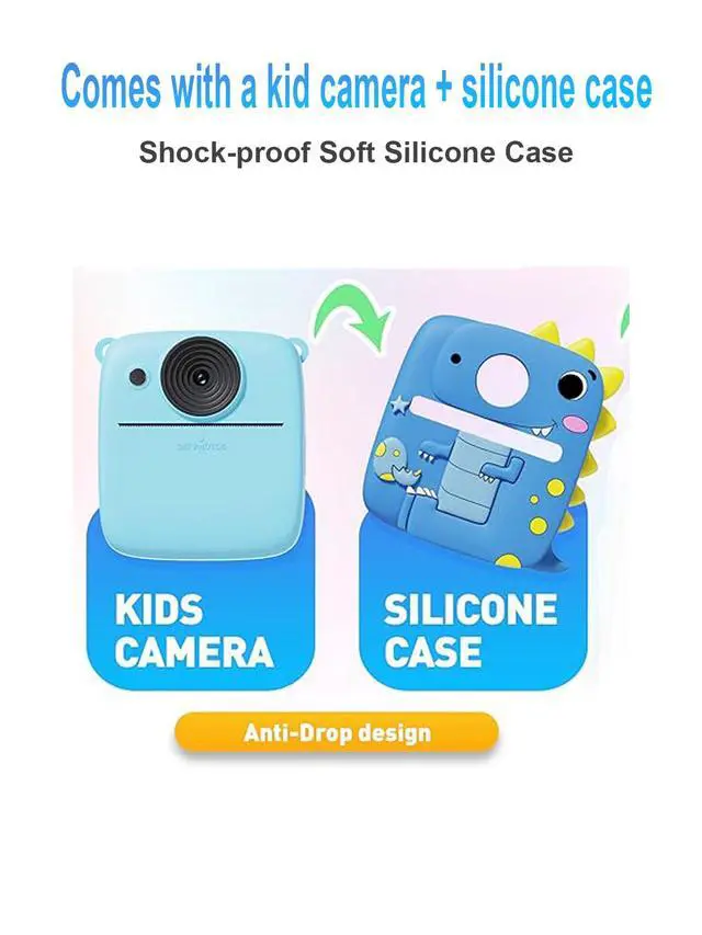 Alt view image 2 of 7 - Instant Print Kids Camera with Dinosaur Silicone Case 1080P Toddler Digital Camera, 3 Rolls Print Paper, Birthday for Boys Girls Age 3-8 (Blue)