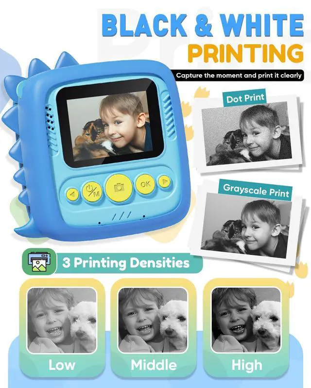 Alt view image 5 of 7 - Instant Print Kids Camera with Dinosaur Silicone Case 1080P Toddler Digital Camera, 3 Rolls Print Paper, Birthday for Boys Girls Age 3-8 (Blue)