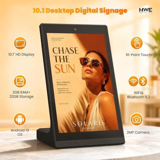Alt view image 2 of 7 - 10.1 Inch Android Digital Signage Display, Tabletop Touchscreen Kiosk, Countertop Digital Menu Board with WiFi USB, Desktop Advertising Screen for Restaurants, Retail, Reception