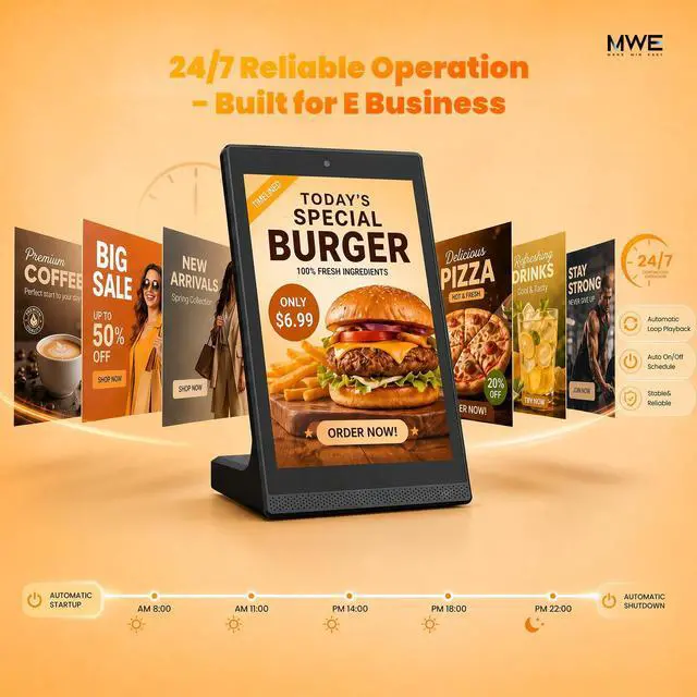 Alt view image 5 of 7 - 10.1 Inch Android Digital Signage Display, Tabletop Touchscreen Kiosk, Countertop Digital Menu Board with WiFi USB, Desktop Advertising Screen for Restaurants, Retail, Reception
