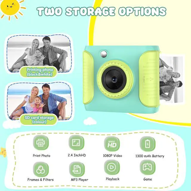 Alt view image 2 of 7 - Instant Print Camera for Kids,2.4 Inch Screen Kids Instant Cameras, Christmas Birthday Gifts for Girls Age 3-12,Portable Toddler Toy for 3 4 5 6 7 8 9 10 11Year Old Girls Boys Green