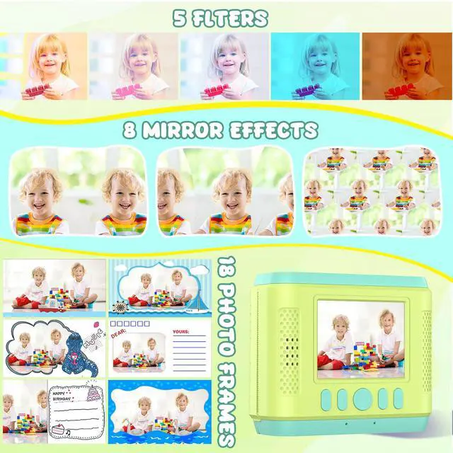 Alt view image 3 of 7 - Instant Print Camera for Kids,2.4 Inch Screen Kids Instant Cameras, Christmas Birthday Gifts for Girls Age 3-12,Portable Toddler Toy for 3 4 5 6 7 8 9 10 11Year Old Girls Boys Green