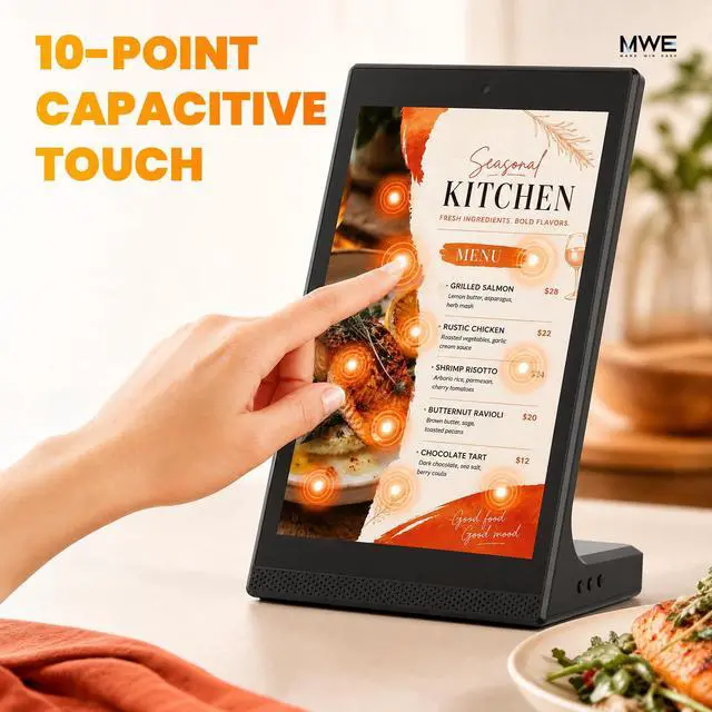 Alt view image 6 of 7 - 10.1 Inch Android Digital Signage Display, Tabletop Touchscreen Kiosk, Countertop Digital Menu Board with WiFi USB, Desktop Advertising Screen for Restaurants, Retail, Reception