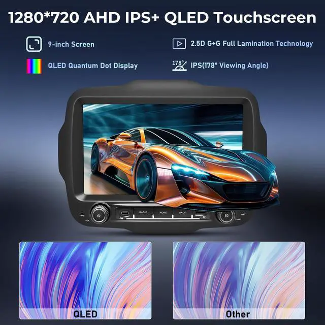 Alt view image 3 of 7 - Car Radio Stereo for Jeep Renegade 2015-2023, Android 14 GPS Navigation 9" HD IPS QLED 720 * 1280P Screen Head Unit Built-in Carplay Autoplay 4G LTE Bluetooth5.0 DSP SWC 8-core 4+64GB
