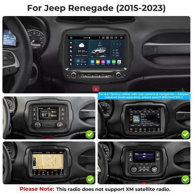 Alt view image 2 of 7 - Car Radio Stereo for Jeep Renegade 2015-2023, Android 14 GPS Navigation 9" HD IPS QLED 720 * 1280P Screen Head Unit Built-in Carplay Autoplay 4G LTE Bluetooth5.0 DSP SWC 8-core 4+64GB