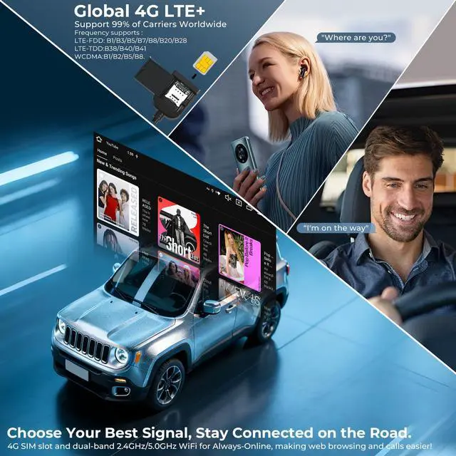 Alt view image 4 of 7 - Car Radio Stereo for Jeep Renegade 2015-2023, Android 14 GPS Navigation 9" HD IPS QLED 720 * 1280P Screen Head Unit Built-in Carplay Autoplay 4G LTE Bluetooth5.0 DSP SWC 8-core 4+64GB