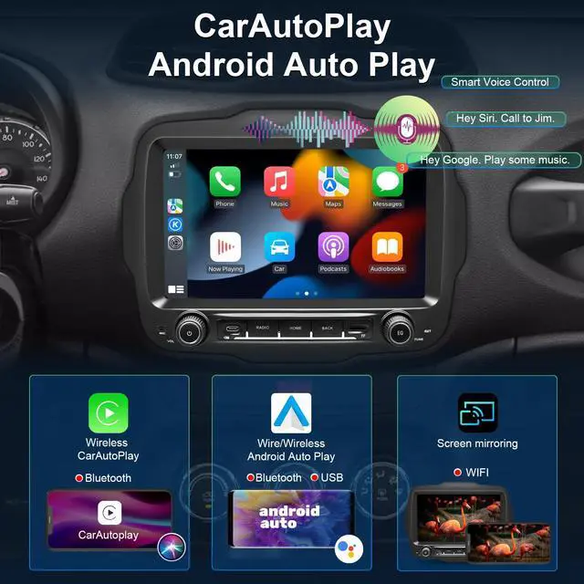 Alt view image 6 of 7 - Car Radio Stereo for Jeep Renegade 2015-2023, Android 14 GPS Navigation 9" HD IPS QLED 720 * 1280P Screen Head Unit Built-in Carplay Autoplay 4G LTE Bluetooth5.0 DSP SWC 8-core 4+64GB