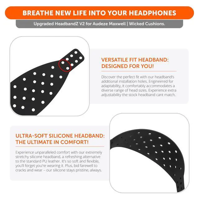 Alt view image 4 of 7 - HeadbandZ XL Maxwell - Wide Headband for Audeze Maxwell 1, 2 & 2 ANC | Made by Wicked Cushions | Wider Weight-Distributing Design | Black