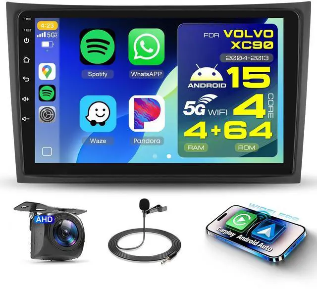 Main image of 4G+64G Android Car Radio Stereo for Volvo XC90 2004-2013 with DSP/Wireless Carplay/Android Auto, 10.1 inch Touch Screen Radio Bluetooth 5.0 FM/RDS Mirrorlink SWC Backup Camera