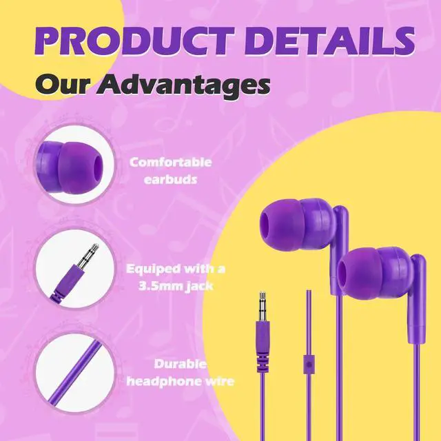 Alt view image 2 of 7 - Bulk Kids Earbuds for Classroom 60 Pack,Student Wired Earphones | Earphones for School Library Computers Chromebook Laptop PC