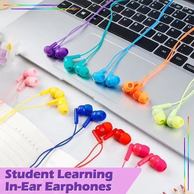Alt view image 5 of 7 - Bulk Kids Earbuds for Classroom 60 Pack,Student Wired Earphones | Earphones for School Library Computers Chromebook Laptop PC