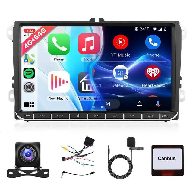 Main image of 4G 64G Android Car Stereo for VW Passat Jetta Tiguan Golf MK5 MK6 T5 EOS Polo Touran Seat Sharan Carplay Android Auto Radio, 9'' Touchscreen Bluetooth Mirror Link WiFi GPS FM/RDS DSP Backup Camera
