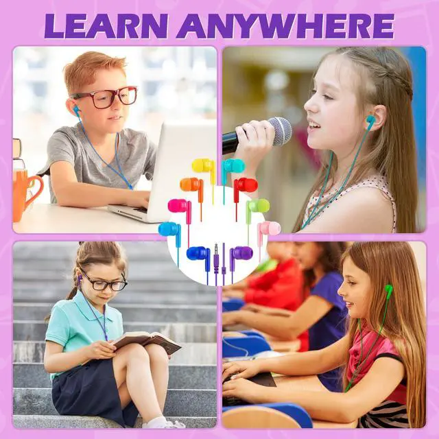 Alt view image 7 of 7 - Bulk Kids Earbuds for Classroom 60 Pack,Student Wired Earphones | Earphones for School Library Computers Chromebook Laptop PC