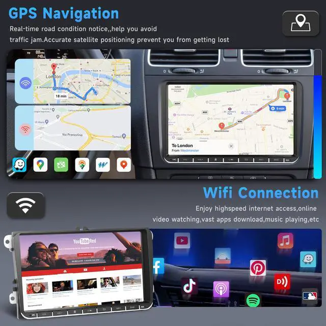 Alt view image 4 of 7 - 4G 64G Android Car Stereo for VW Passat Jetta Tiguan Golf MK5 MK6 T5 EOS Polo Touran Seat Sharan Carplay Android Auto Radio, 9'' Touchscreen Bluetooth Mirror Link WiFi GPS FM/RDS DSP Backup Camera