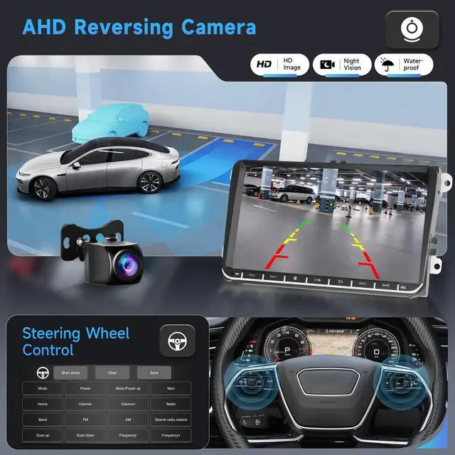 Alt view image 7 of 7 - 4G 64G Android Car Stereo for VW Passat Jetta Tiguan Golf MK5 MK6 T5 EOS Polo Touran Seat Sharan Carplay Android Auto Radio, 9'' Touchscreen Bluetooth Mirror Link WiFi GPS FM/RDS DSP Backup Camera
