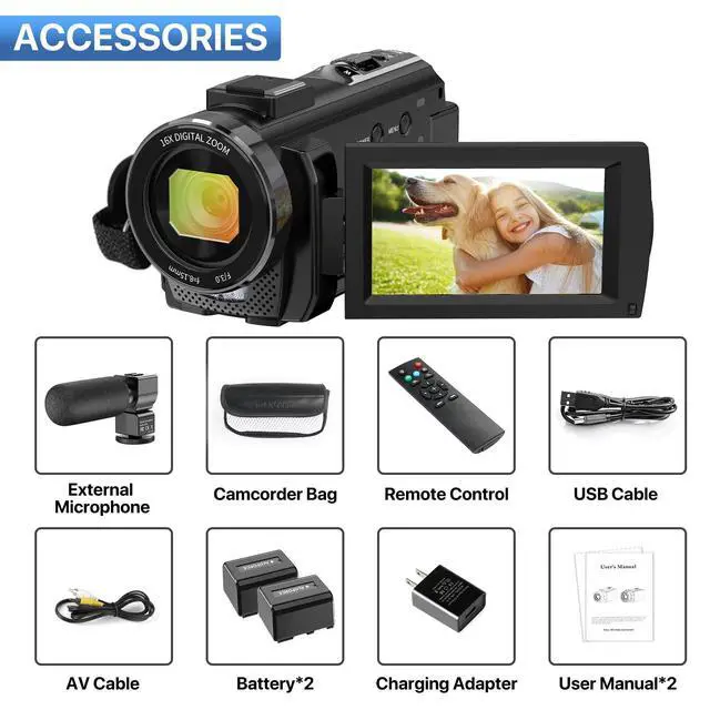 Alt view image 7 of 7 - Video Camera Camcorder FHD 1080P 24MP 3.0 270° Rotation IPS Screen 16X Digital Zoom YouTube Vlogging Camera Recorder with Microphone, Remote Control, 2 Batteries & Webcam Function
