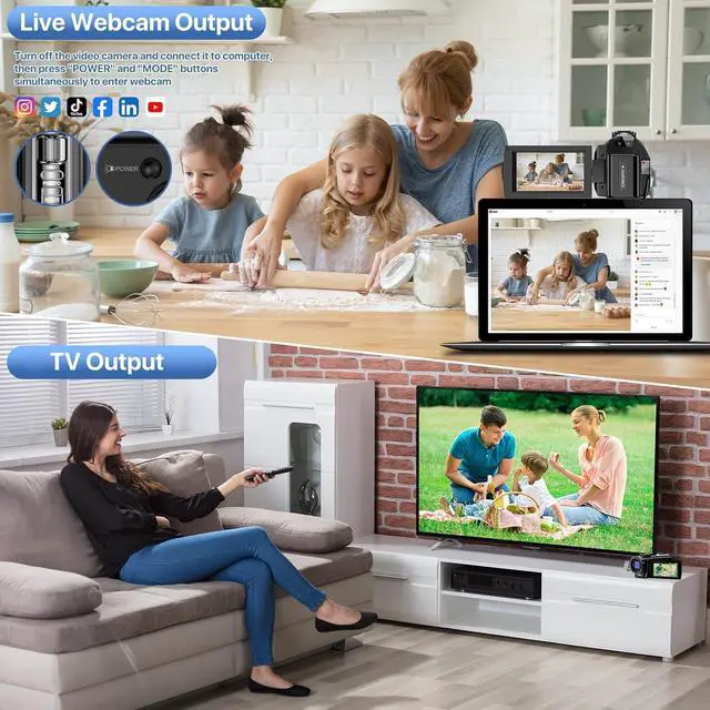 Alt view image 5 of 7 - Video Camera Camcorder FHD 1080P 24MP 3.0 270° Rotation IPS Screen 16X Digital Zoom YouTube Vlogging Camera Recorder with Microphone, Remote Control, 2 Batteries & Webcam Function