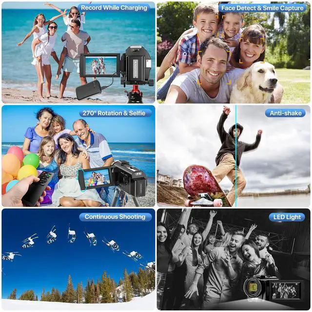 Alt view image 6 of 7 - Video Camera Camcorder FHD 1080P 24MP 3.0 270° Rotation IPS Screen 16X Digital Zoom YouTube Vlogging Camera Recorder with Microphone, Remote Control, 2 Batteries & Webcam Function