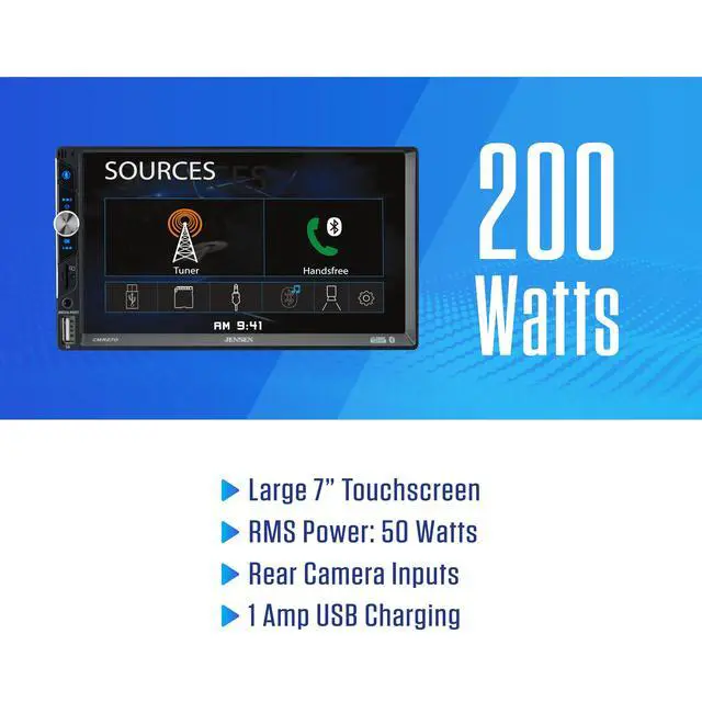 Alt view image 2 of 7 - CMR270 7-Inch Touch Screen Double DIN Car Stereo, Bluetooth, USB | Backup camera input, push-to-talk assistant, Bluetooth audio, USB fast charging and microSD playback, no CD or DVD drive