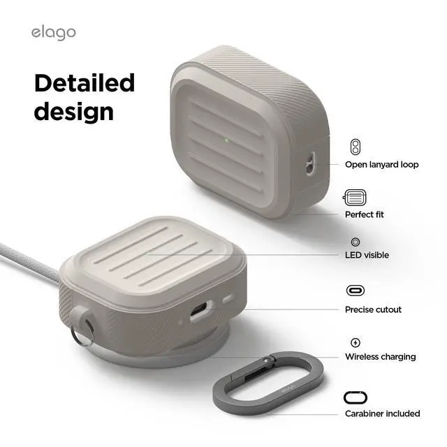 Alt view image 5 of 7 - Armor Case for AirPods Pro 3 | Carabiner Included, Supports Wireless Charging, Shock Resistant, Full Protection (Stone)
