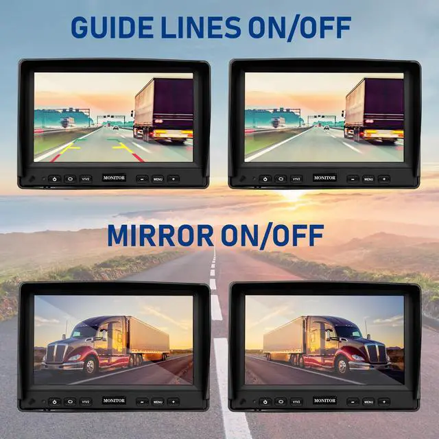 Alt view image 3 of 7 - Backup Camera for Truck RV with AHD 1080P 7" Monitor+Rear View Camera Kit | DIY Guidelines,170 Degree, IP69K Waterproof, IR Night Vision,Reverse Camera with Screen System for Trailer/Tractor/Vehicle