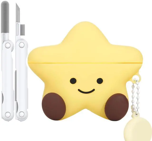Main image of for AirPods 4 Case 2024,Star Shape Silicone Case-Yellow | Cute Kawaii Funny 3D Cartoon Protective Cover for AirPods 4th Genaration Case with Cleaner Kit and Keychain for Women Girls