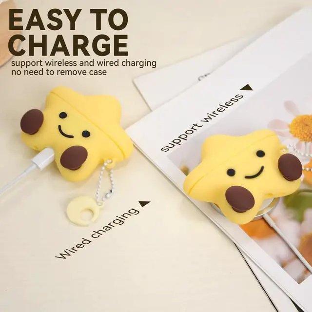 Alt view image 3 of 7 - for AirPods 4 Case 2024,Star Shape Silicone Case-Yellow | Cute Kawaii Funny 3D Cartoon Protective Cover for AirPods 4th Genaration Case with Cleaner Kit and Keychain for Women Girls