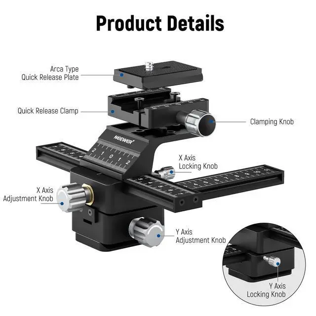 Alt view image 2 of 7 - 4-Way Macro Focusing Rail Slider with Quick Release Plate, 1/4-20 Thread for Macro Photography and Close-Up Shooting, Compatible with Canon Nikon Fujifilm Sony DSLR Mirrorless Camera