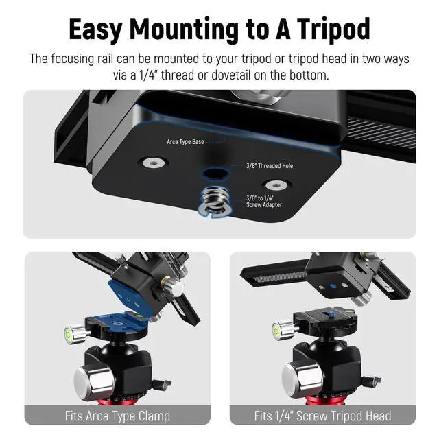 Alt view image 5 of 7 - 4-Way Macro Focusing Rail Slider with Quick Release Plate, 1/4-20 Thread for Macro Photography and Close-Up Shooting, Compatible with Canon Nikon Fujifilm Sony DSLR Mirrorless Camera