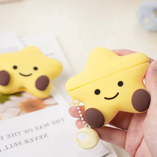 Alt view image 7 of 7 - for AirPods 4 Case 2024,Star Shape Silicone Case-Yellow | Cute Kawaii Funny 3D Cartoon Protective Cover for AirPods 4th Genaration Case with Cleaner Kit and Keychain for Women Girls
