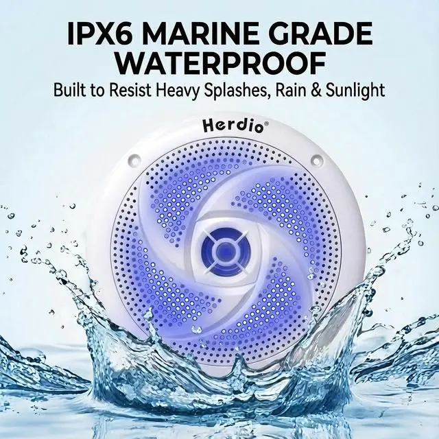 Alt view image 2 of 7 - 5.25" Bluetooth Marine Speakers, Low Profile Slim Design with LED Lights, 160W 2-Way Weather Resistant Outdoor Audio, Suitable for Boat, RV, UTV, ATV, Golf Cart (2-Pack, White)