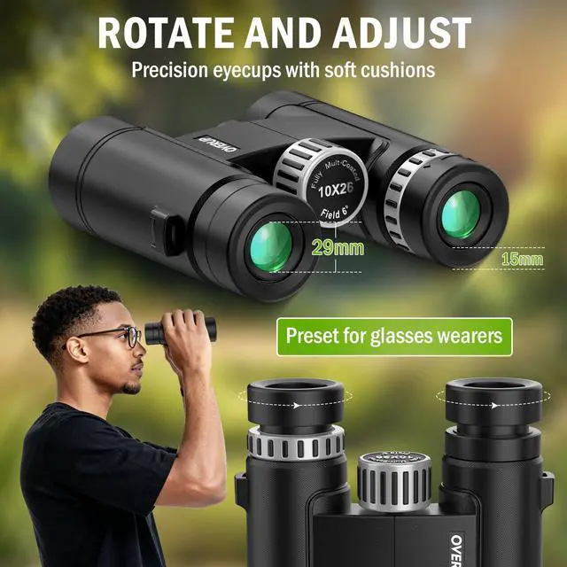Alt view image 4 of 7 - Compact Binoculars for Adults 10x26 High Powered, Pocket Binoculars for Bird Watching, Waterproof BAK4 FMC, Lightweight One-Handed Use